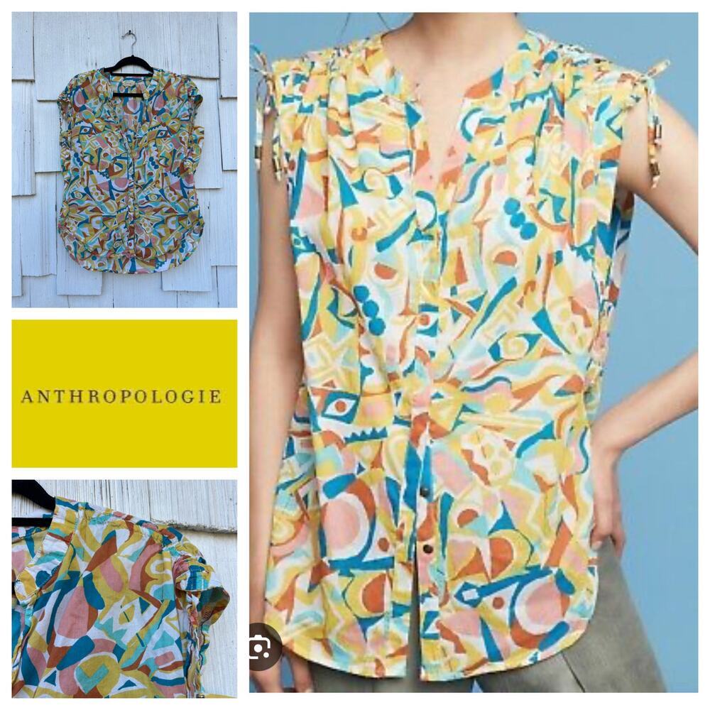 Anthropologie x Danielle Kroll Abstract Print Blouse Cotton‎ Sleeveless Size S